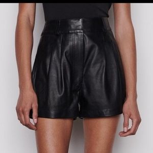 Frame Denim High Waist Black Leather Shorts